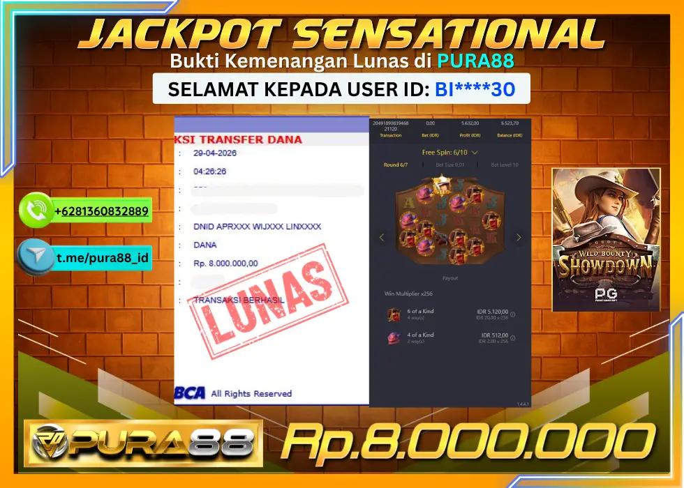 PURA88 JACKPOT WILD BOUNTY SHOWDOWN Rp 8.000.000,- LUNAS
